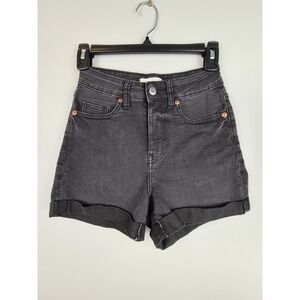 H&M Women's Black Denim Shorts US 2 Casual Jean Mom Fit Ultra High Waist Roll Up